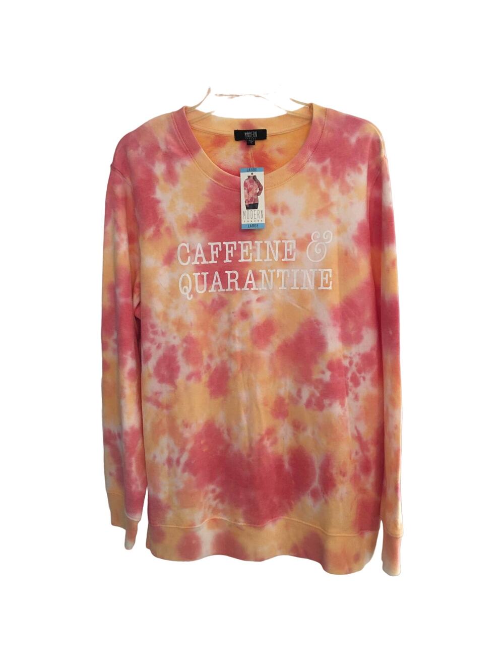 Modern Canvas Large "Caffeine and Quarantine" Roomie Long Sleeve Sweatshirt